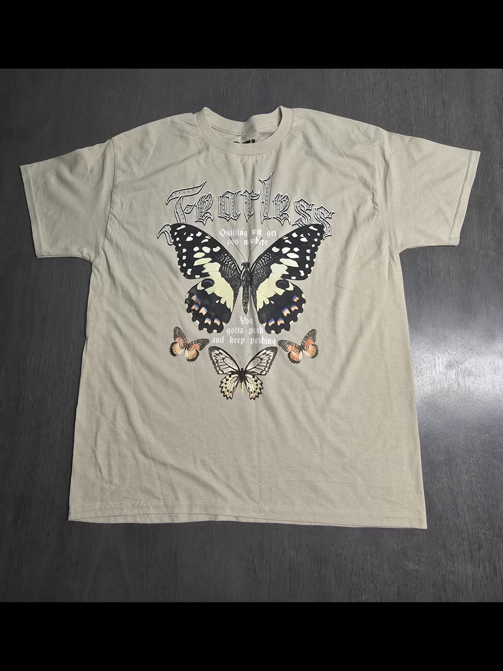 Butterfly Graphic Short Sleeve Tee - Beige